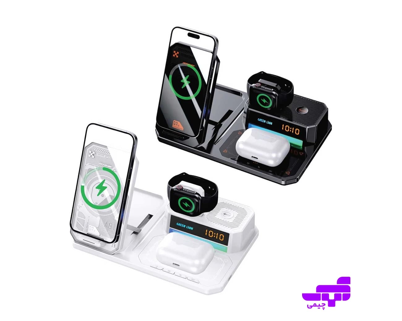 شارژر بی‌سیم شش‌کاره گرین لاین مدل Green Lion 6 in 1 Multifunctional Wireless Charger GL-WC10، تصویر ۱ از ۱۱